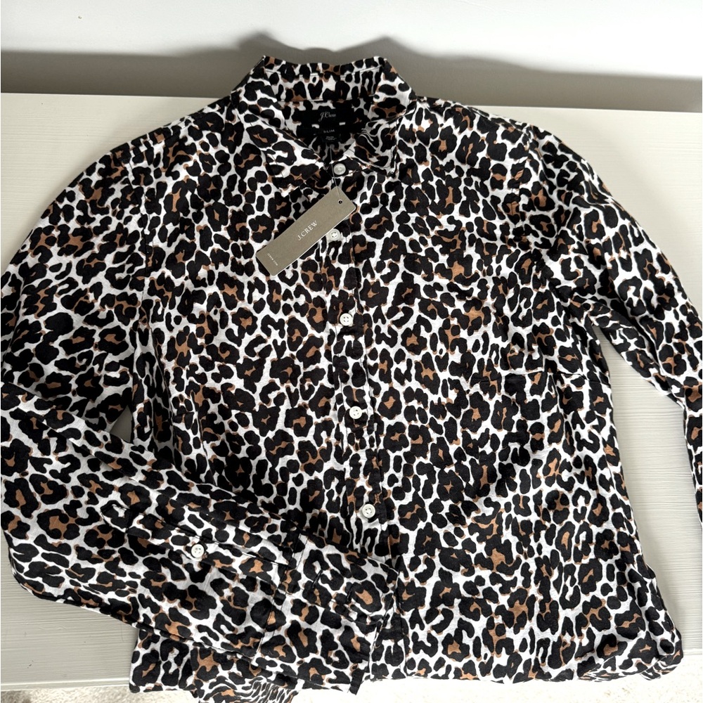 J. Crew Linen/ Cotton Leopard shirt NWT